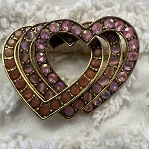 Liz Claiborne Vintage Elegant Heart-Shaped Pink and Gold Toned Brooch